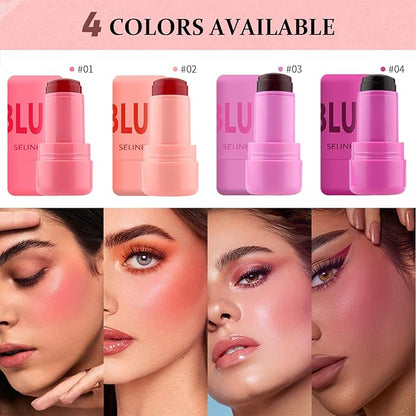 Jelly Blush Stick, Cream Blush & Tool 2-IN-1, Blendable Blushes Makeup For Eyes Lips Cheeks, Color Balm Natural and Creamy #BURST