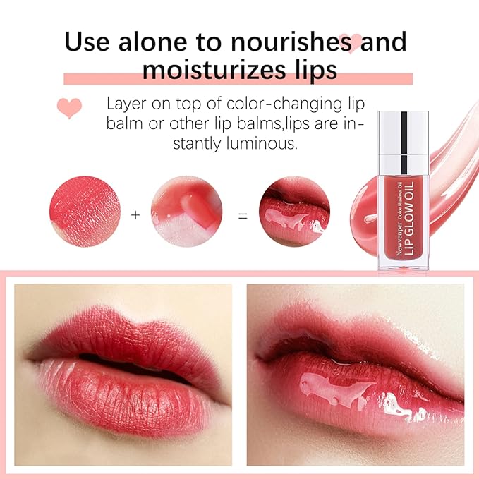 Hydrating Lip Glow Oil Long Lasting Plumping Lip Gloss Transparent Toot Lip Balm Moisturizing Lip Oil Repairing Lip Lines and Prevents Dry Cracked for Lip Care and Dry Lips ROSEWOOD