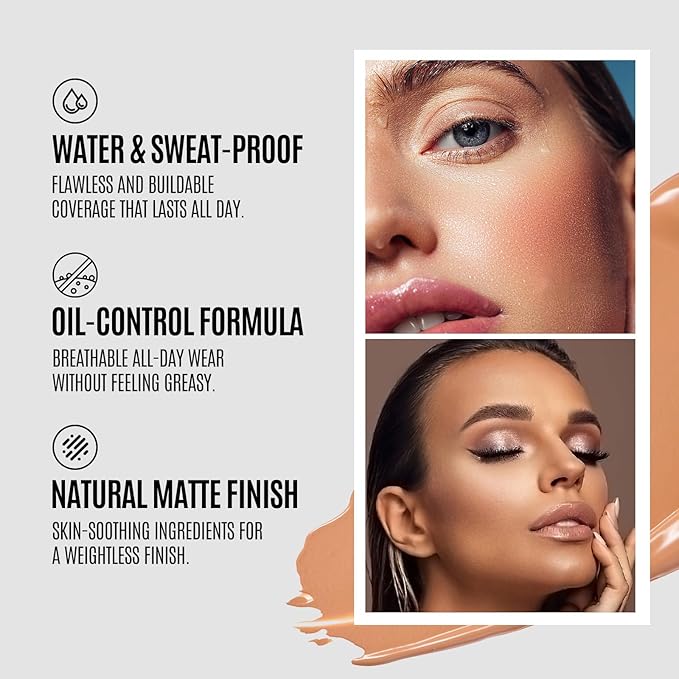 LAMUSELAND Full Coverage Foundation Makeup, Matte Liquid Waterproof Long-lasting Oil-free Foundation Stick Concealer for All Skin (01, M)