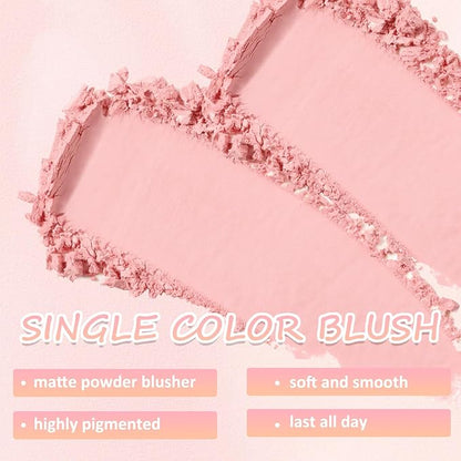 Boobeen Powder Blush Matte Single Color, Pressed Face Makeup for Colorful, Long-wear Glow, Natural Flush Tint for Cheeks