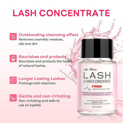 Lash Shampoo Concentrate 60ml Lash Cleanser Concentrate Add Hyaluronic Acid Oil-Free Lash Extension Shampoo Perfect for Salon，Cherry Blossom