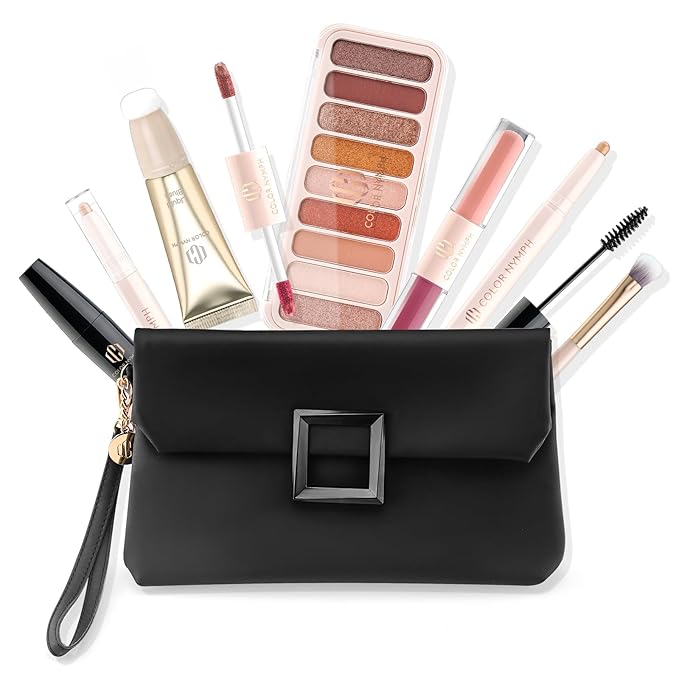 Color Nymph All In One Makeup Kit For Teens And Girls With Waterproof Handbag Makeup Kit Included 9 Colors Matte And Pearl Eyeshadow Palette Liquid Blush, Double Ended Lipgloss Concealer Brush Mascara