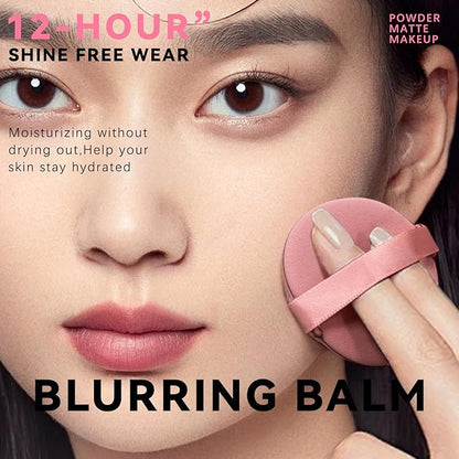 Oil Control Primer Balm, Jelly Face Pressed Powder 3D Blurring Balm Matte Concealer Cream Setting Powder, 12H Waterproof Lightweight Long Lasting Flawless Skin Matte Primer for All Skin Types