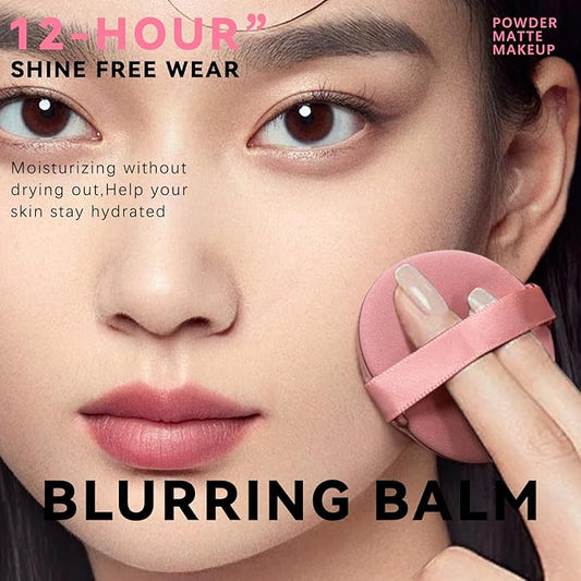 Oil Control Primer Balm, Jelly Face Pressed Powder 3D Blurring Balm Matte Concealer Cream Setting Powder, 12H Waterproof Lightweight Long Lasting Flawless Skin Matte Primer for All Skin Types