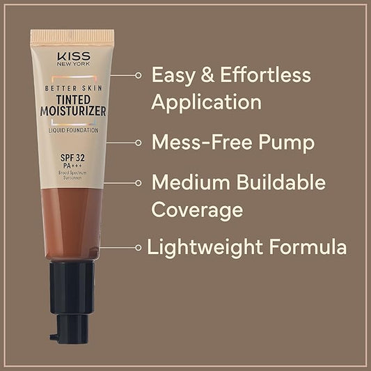 Tinted Moisturizer with SPF 32 PA+++ (Caramel), 12 Hour Hydrating Sunscreen for Face, No White Cast, Natural Radiant Finish, Medium Coverage, With Hyaluronic Acid, Vitamin E, Peptide