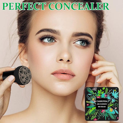 1PCS Mushroom Head Air Cushion CC Cream,CAHIUYOA BB Cream Foundation Full Coverage Concealer Long Lasting Liquid Matte Makeup Foundation with Mushroom Makeup Sponge-Ivory