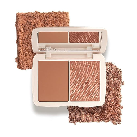COVER FX Monochromatic Powder Bronzer Duo - Suntan Bronze - Soft Matte + Luminous Shimmer Finish - Create Custom, High Impact Bronze Glow