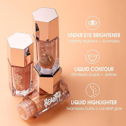 GECOMO Highly Pigmented Liquid Contour - Built-in Sponge Tip Sculpted Complexion Wand Contour Long Lasting Natural Buildable Highlighters Contour Contouring Bronzer 0.17 OZ/5.2ml - 03 LIQUID GOLD