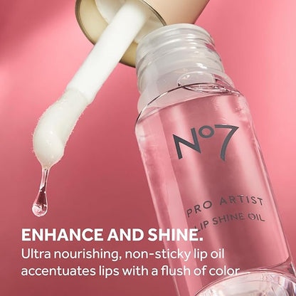 No7 Pro Artist Lip Oil - Hydrating Lip Oil with a High-Shine Finish - Non-Sticky Formula Enriched with Nourishing Ingredients to Improve Lip Hydration - Playful Peach (0.20 fl oz)
