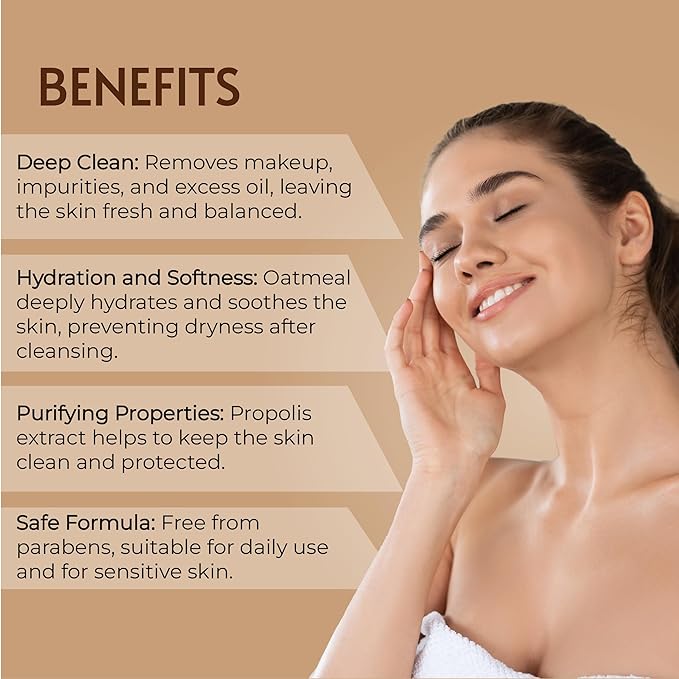 Hydrating Cleansing Cream & Makeup Remover with Propolis (Purifying), Oat (Soothing), & Jojoba Oil (Moisturizing). Non-Greasy, pH Balanced, for All Skin Types - 2.7 fl oz / 80g
