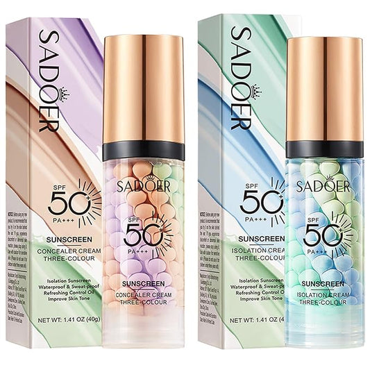 2 PCS Primer For Face Before Makeup, 3 In 1 SPF 50 Sunscreen Isolation Cream Color Corrector, Oil Control Skin Tint Corrector, One Step Moisturizing Makeup Primer