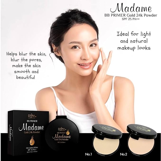 MADAME 12 g. LIGHT Oil Control Face Pressed Powder Compact Foundation, Long Lasting Makeup Oily Skin, Flawless Matte Finish, Controls Face Shine Skin Oil Control Breathable Coverage Lightweight SPF 25