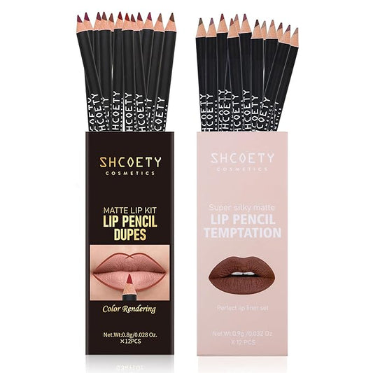 24 pieces lip liner set, matte non-stick cup matte lipstick lip liner set women's lip liner,Valentine's Day gift (SetA, SH012X+N)