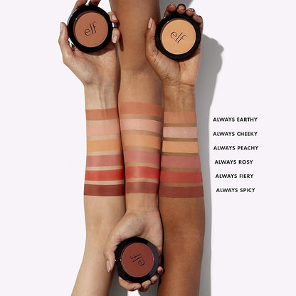 e.l.f, Primer-Infused Blush, Long-Wear, Matte, Bold, Lightweight, Blends Easily, Contours Cheeks, Always Cheeky, All-Day Wear, 0.35 Oz (Pack of 3)