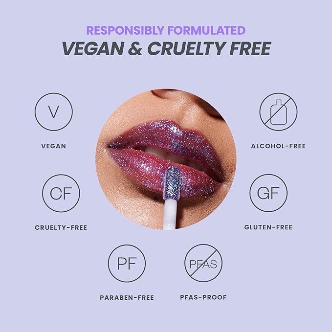 Wonderskin WONDER BLADING Top Gloss - Blue Glitter Lip Gloss, Hydrating and High Shine Finish Lip Makeup (Blue Glitter)