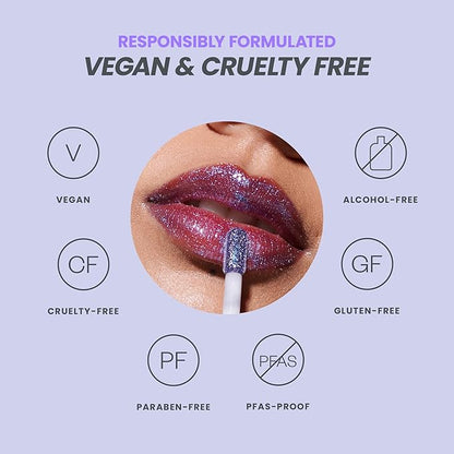 Wonderskin WONDER BLADING Top Gloss - Blue Glitter Lip Gloss, Hydrating and High Shine Finish Lip Makeup (Blue Glitter)