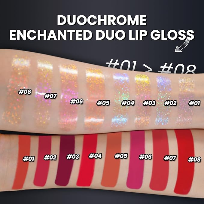 CHARMACY Multichrome Double Head Non-Stick Lip Gloss, Metallic Colourful Lip Glaze, Anti-transfer, Long Lasting Waterproof Liquid Lipstick Makeup (#06)