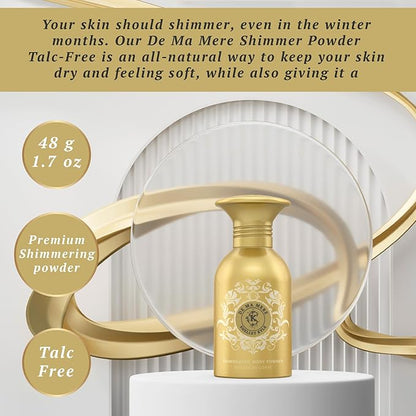 Shelley Kyle De Ma Mere Talc Free Shimmer Powder, Body Powder, Dusting Powder, Leaves Skin Soft, Dry, Smooth, and Shimmering, 48g