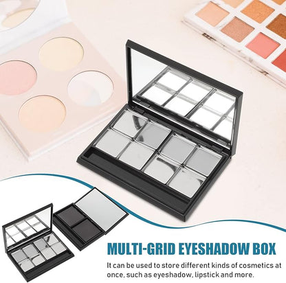 Beaupretty Metal Tray Empty Magnetic Eyeshadow, Matte Black Magnet Empty Box Compact Make Up Pallete with Mirror and 8Pcs Round Metal Pans Makeup Pallet