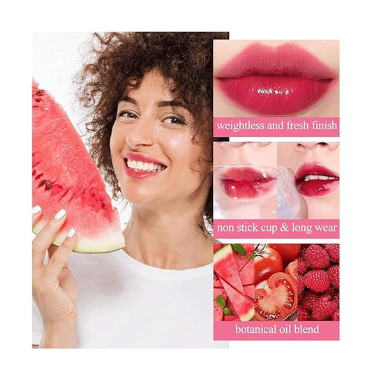 4PCS Korean Lip Gloss Set, Lip Tint Stain Set,Mini Liquid Water Tint,Moisturizing Natural,Long Lasting Waterproof,Multi-Use Lip and Cheek Tint(Apple& Strawberry& Watermelon& Cherry)