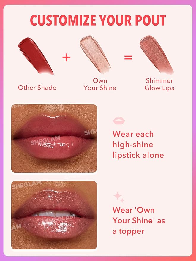 SHEGLAM Mirror Kiss High-Shine Lipstick Silky Jelly Texture Hydrated&Smooth Lip Gloss-Bold Type