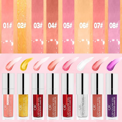 Hydrating Lip Glow Oil - Tinted Plumping Lip Gloss Long-Lasting Moisturizing Cherry Oil Lip Stain Transparent Nourishing Lip Care (Coral Red)