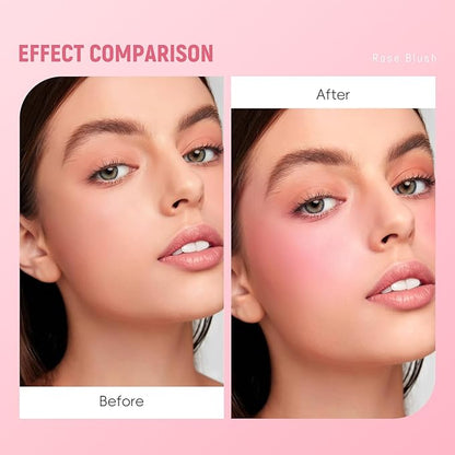 3D Rose Petal Blush for Cheeks, Soft Pink Cream to Powder Flower Blush Makeup Gift for Women, Natural Nude Dewy Finish Shimmer Buildable Face Rouge Rubor Highlighter Contour Makeup-Soft Pink