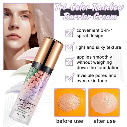 Tri-Color Corrector Isolation Cream, One Step Correcting Facial Serum Makeup Primer Base, Moisturizing Flawless Foundation