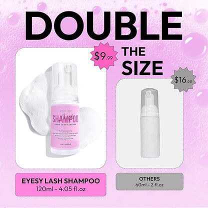 Large 120ml Lash Shampoo for Eyelash Extensions - Eyesy Lash Cleanser Gentle Foam Cleaner for Extensions, Clusters, Natural Eyelashes, Eye Makeup Remover Sulfate-Free Supply for Salon and Home Use