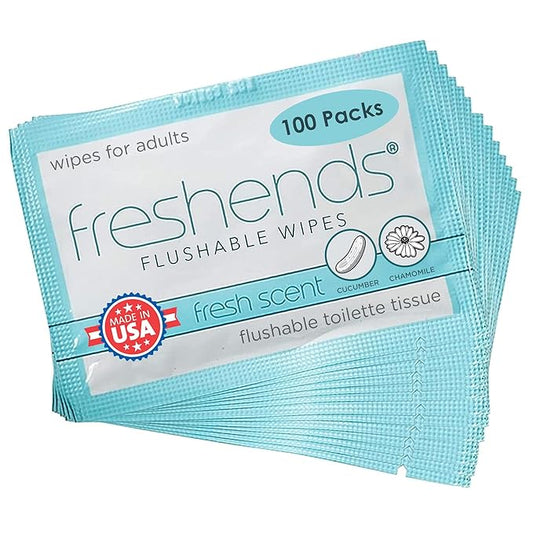Luxurious Towelette Bundle - Flushable Wipes, Individually Packed Guest Bathroom Essentials for Clubs, Restaurants, Bars, Weddings 100 Bulk Pack, Blue