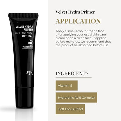 SALERM - Makeup Primer - Velvet Hydra Primer - 30 ml - Makeup Base for All Skin Types - Pore Minimizer - Softens Wrinkles and Fine Lines - Matte Skin Effect