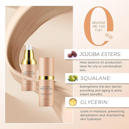 Foundation 4 in 1 - Medium Spectrum with SPF 50+, Anti-Aging, Concealer, Sun Protection, Hydrating Color Changing Foundation Makeup Liquid - Longwearing & Waterproof for Sport, Dancing (1PC, 30ml)