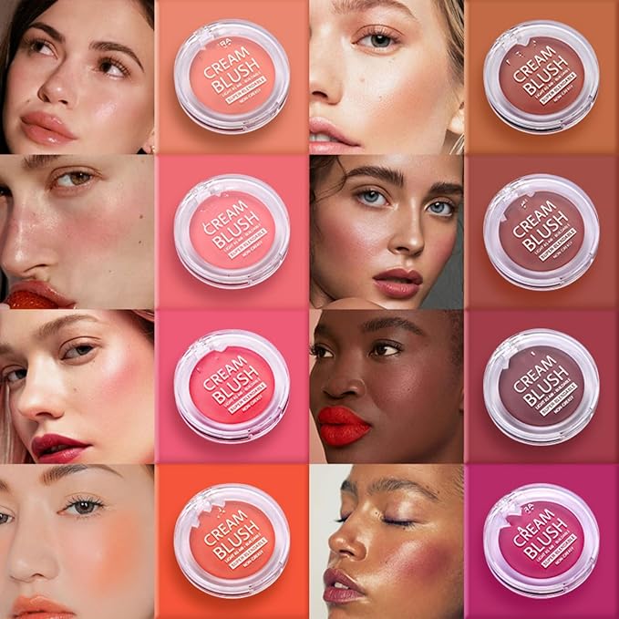 MAEPEOR Cream Face Blush 8 Color Lightweight Smooth Natural Look Matte Face Blush Long-Lasting Buildable Blusher for Cheeks (103 Strawberry)