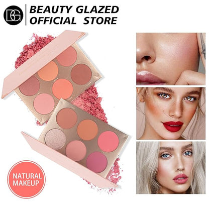 Multicolour Lasting Brightening Glow Blush Powder 3 In 1 Blush Highlighter Eyeshadow Makeup Sweat-Resistant Non-Greasy Shimmery Matte 6 Colors Natural Blusher Palette # A