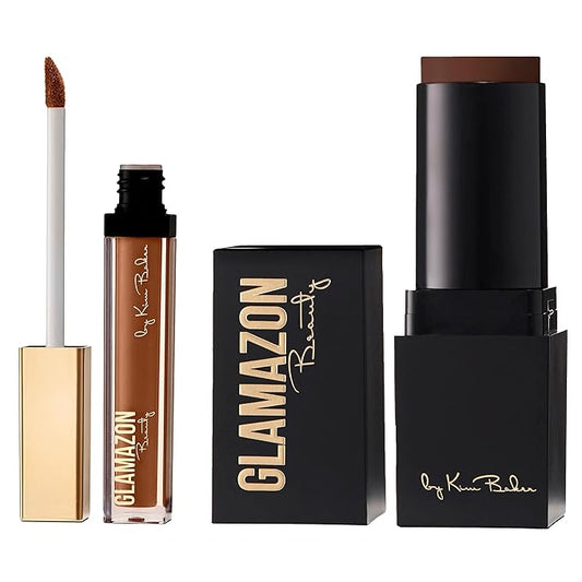Glamazon Second to None Foundation Stick + Concealer Bundle, Chocolate Expresso & Cocoa, Lightweight Buildable Coverage, Long-Lasting Full Coverage Brightening Concealer