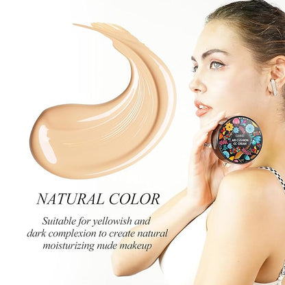 Air Cushion CC Cream - Mushroom Head Concealer, Lasting Nude Makeup, Moisturizing Liquid Foundation, Even Skin Tone Makeup Base Primer (Natural)