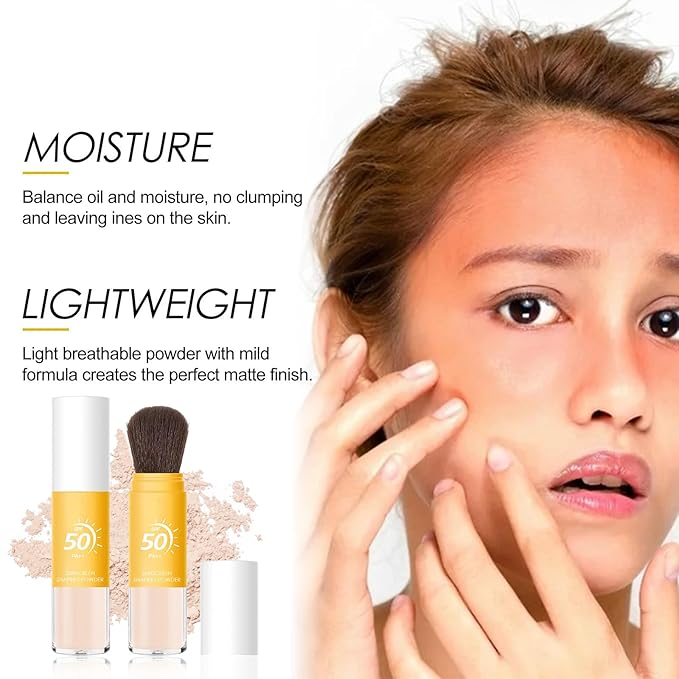 Mineral Sunscreen Setting Powder SPF 50, Mineral Brush Powder Oil Control Natural Matte Finish Loose Powder with Sunscreen Brush, Translucent Face Powder Smooth Lasting Lightweight Breathable