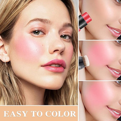 3 Pcs Cream Blush Stick with Brush,Waterproof Multi Cream Makeup Stick,Lightweight,Long-lasting,2 in 1 Multi Blush for Cheeks & Lip Tint & Eyeshadow Makeup,Suitable for All Skin