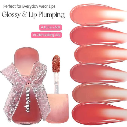 6Pcs Hydrating Lip Gloss Jelly Lipstick, Clear Oxygen Lip Glaze, Moisturizing & Plumping Water Lip Stain Waterproof Long Lasting Cute Makeup for Girls