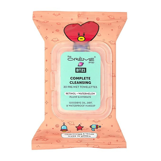 The Crème Shop BT21 TATA Complete Cleansing Towelettes - Retinol & Watermelon (20 Pre-Wet Towelettes)