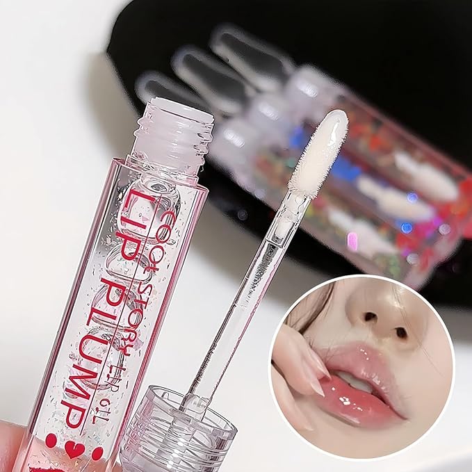COOL STORY Glitter Lip Fuller Gloss, Moisturizing Hydrating Lip Serum, Fuller Lip Care, Lip Plumping Oil for Women Clear 4 Color