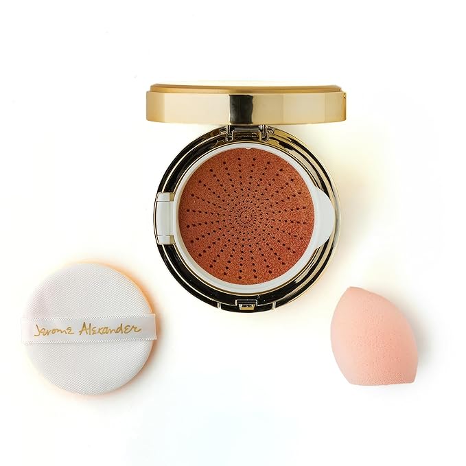 MagicMinerals AirCushion Foundation & Liquid Silk Primer by Jerome Alexander, Makeup with Skincare Active Ingredients, Full Buildable Coverage (Dark)