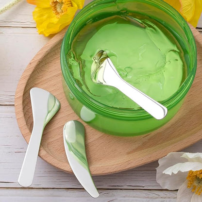 2pcs Mini Metal Makeup Spatula, Reusable Cosmetic Cream Spatulas Spoon, Skincare Scoop Applicator Facial Massage Beauty Tools for Mixing and Sampling Face Eye Cream- Silver