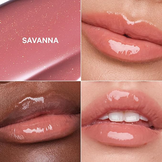 Kevyn Aucoin Celestial Lip Gloss, Savanna (iridescent dusty peach): Light reflecting shine & sheer. Precision makeup artist applicator. Hydrating and not-sticky. Multi-dimensional 3D plumping effect.