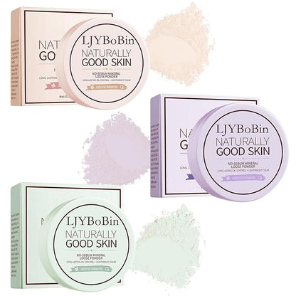 3PCS Loose Setting Powder Set,Lightweight Long Lasting Oil Control Loose Face Powder,Translucent Matte Drying Finishing Setting Powder for All Skin Types