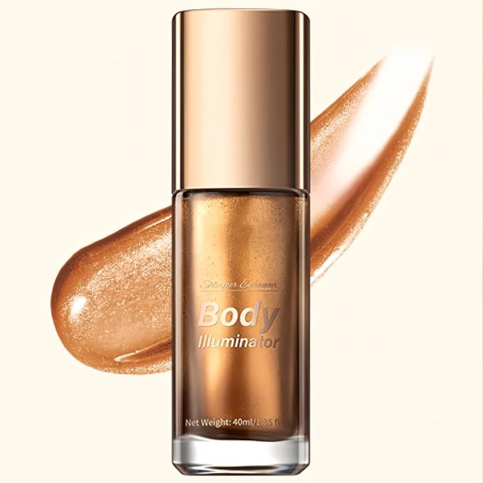 Moisturizing Body Luminizers 5 Colors Smooth and Shimmer Oil Long Lasting Liquid Highlighter for Face & Body & Leg (40ml, 03 Bronze Gold)