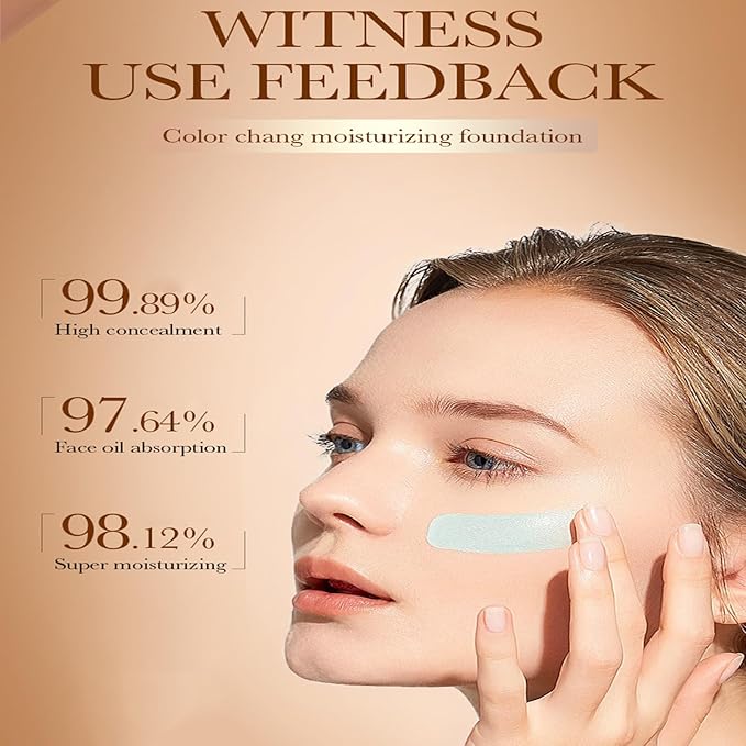 Color-Changing Foundation, High Coverage Long-Lasting Moisturizing Matching Self-Adjusting BB Cream, Suitable for All Skin Types, 1.05 Oz/30g Ivory White