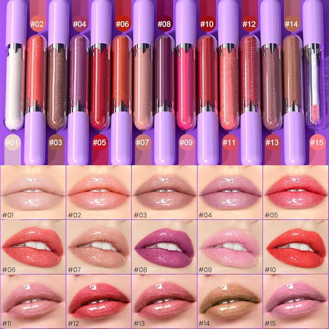 Glitter Liquid Lip Gloss,Ruby Shimmer Lipstick, Waterproof Shimmer Lip Stain Lip Glaze, High Shine Long Lasting Shiny Lip Color Makeup 12#