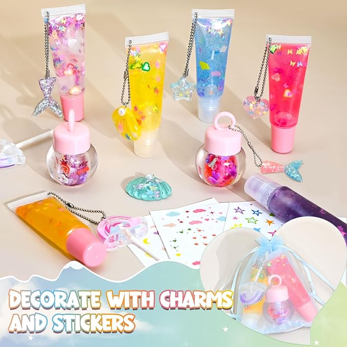 Jcoos Lip Gloss Making Kit - 73PCS Keychain DIY Lip Gloss, Shimmery Moisturizing Lip Glaze Handmade Set, Fun Craft Kit for Beginner, Women, Kids, Tween, Preteen, Teens Girl Gifts Trendy Stuff