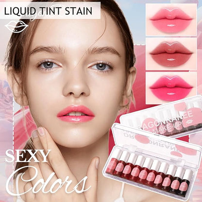 10 Colors Liquid Tint Stain, Korean Lip Gloss Moisturizing Natural Mini Liquid Lipstick, Multi-Use Lip and Cheek Tint, Lip Stain Long Lasting Waterproof, Non-Stick Cup